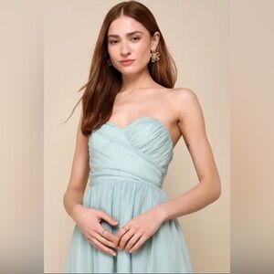 Lulu's Strapless Sweetheart Chiffon Dress in Pale Mint